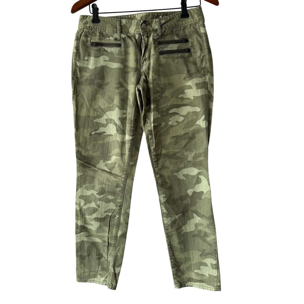 Gap 1969 Always Skinny Green Camo Jeans Womens 28 Zipper Detail Mid Rise Pants